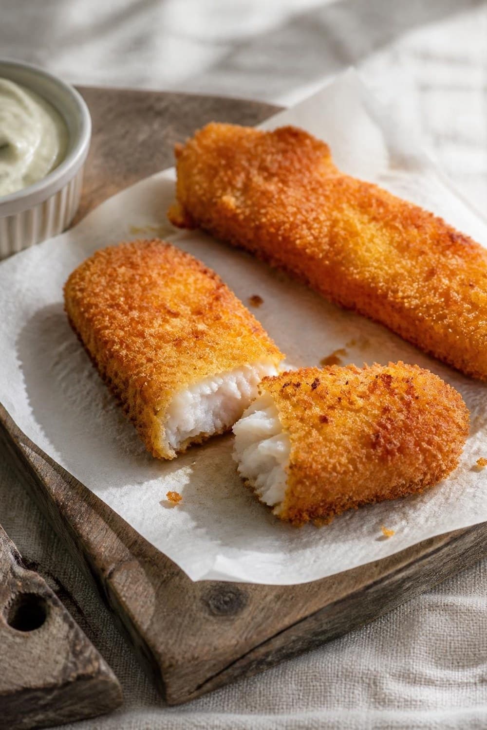 Fish fingers (zelfgemaakt) uit de airfryer — 200°C, 8-12 min