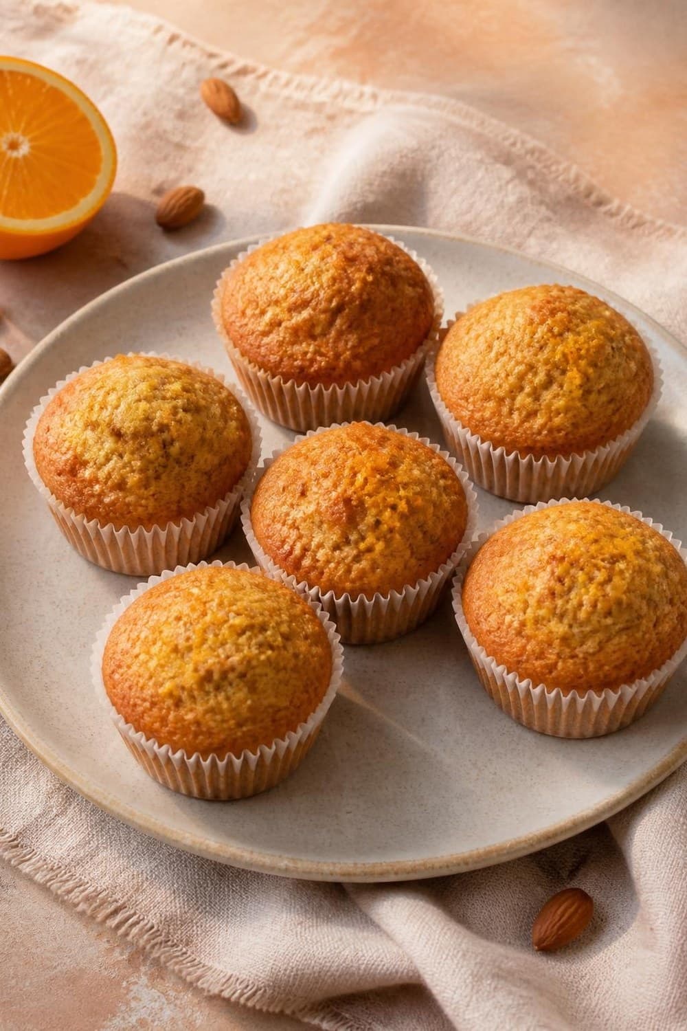 Sinaasappel-amandelmuffins uit de airfryer — 150°C, 13-16 min