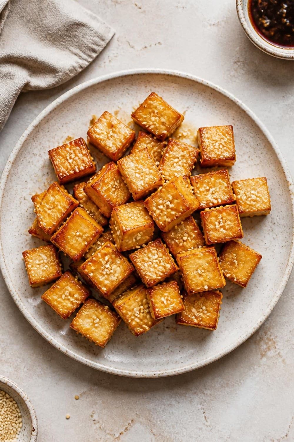 Tofu uit de airfryer — 200°C, 12-16 min